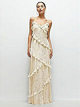 Front View Thumbnail - Butter Yellow Floral Asymmetrical Ruffle Chiffon Bias Slip Maxi Dress