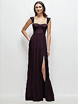 Front View Thumbnail - Deep Plum Ruffle Strap Chiffon Bustier Maxi Dress with Ruffle Hem A-Line Skirt