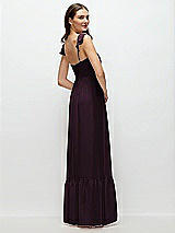 Rear View Thumbnail - Deep Plum Ruffle Strap Chiffon Bustier Maxi Dress with Ruffle Hem A-Line Skirt