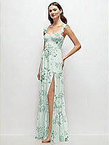 Side View Thumbnail - Mint Green Floral Ruffle Strap Chiffon Bustier Maxi Dress with Ruffle Hem A-Line Skirt