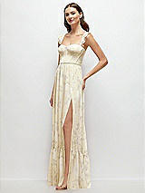 Side View Thumbnail - Butter Yellow Floral Ruffle Strap Chiffon Bustier Maxi Dress with Ruffle Hem A-Line Skirt