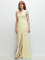 Side View Thumbnail - Butter Yellow Strapless Cat-Eye Corset Maxi Dress with Ruffle Hem A-Line Skirt