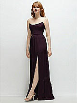 Side View Thumbnail - Deep Plum Strapless Cat-Eye Corset Maxi Dress with Ruffle Hem A-Line Skirt