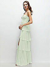 Side View Thumbnail - Mint Green Bustier-Style Chiffon Tiered Ruffle Maxi Dress with Adjustable Straps
