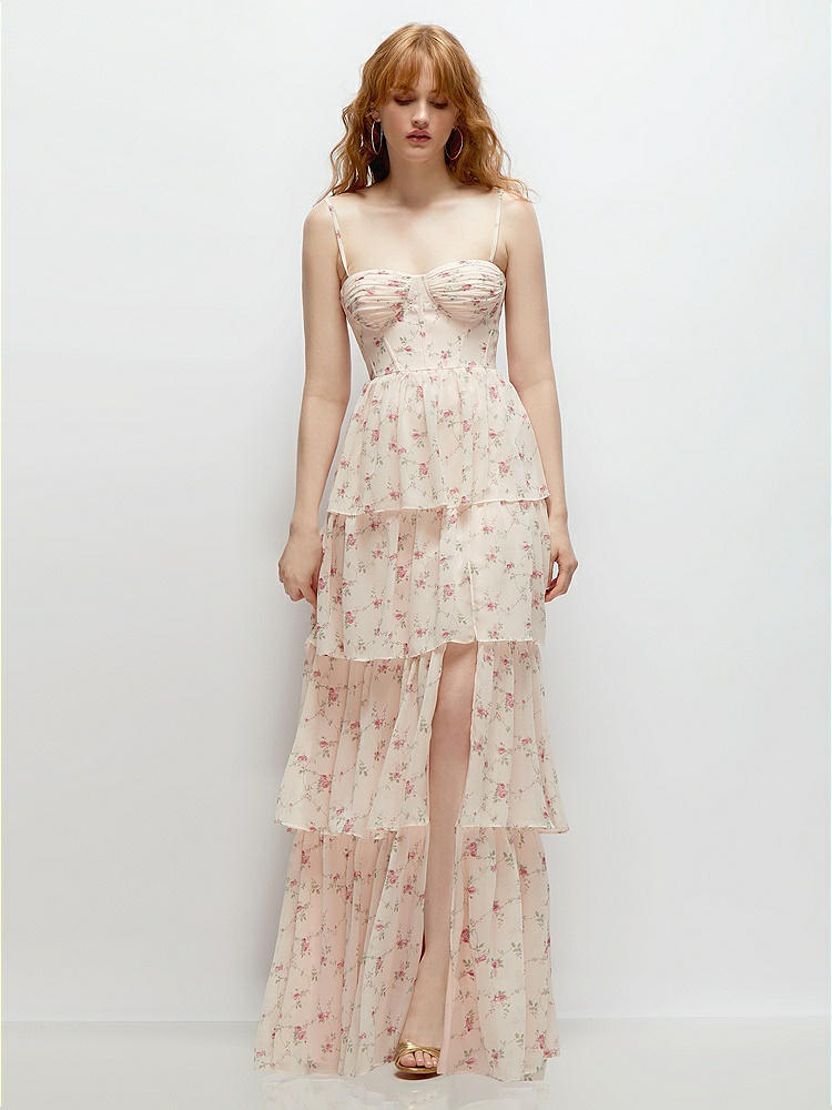 Ruffle Strap Chiffon Bustier Maxi Bridesmaid Dress With Ruffle Hem