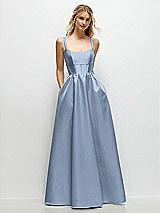 Front View Thumbnail - Cloudy Scoop Neck Inset Corset Satin Maxi Dress with Pockets
