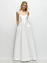 Front View Thumbnail - White Scoop Neck Inset Corset Satin Maxi Dress with Pockets