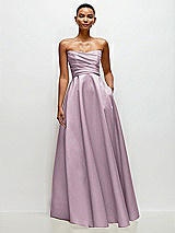 Side View Thumbnail - Suede Rose Strapless Draped Cat-Eye Satin Maxi Dress with Full Skirt