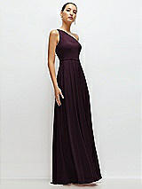 Side View Thumbnail - Deep Plum Chiffon One-Shoulder Maxi Dress with Circle Skirt