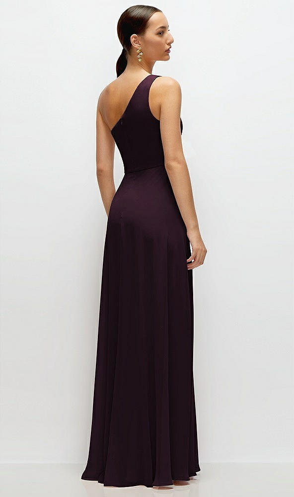 Back View - Deep Plum Chiffon One-Shoulder Maxi Dress with Circle Skirt