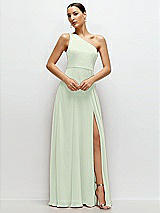 Front View Thumbnail - Mint Green Chiffon One-Shoulder Maxi Dress with Circle Skirt