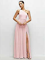 Front View Thumbnail - Ballet Pink Chiffon One-Shoulder Maxi Dress with Circle Skirt