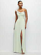 Front View Thumbnail - Mint Green Chiffon One-Shoulder Maxi Dress with Draped Cowl Neckline