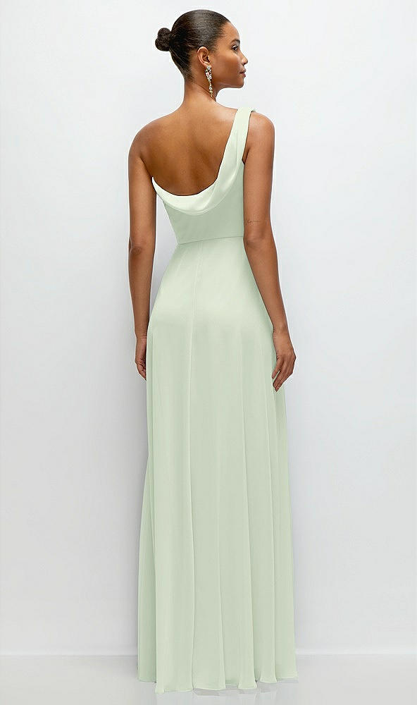 Back View - Mint Green Chiffon One-Shoulder Maxi Dress with Draped Cowl Neckline