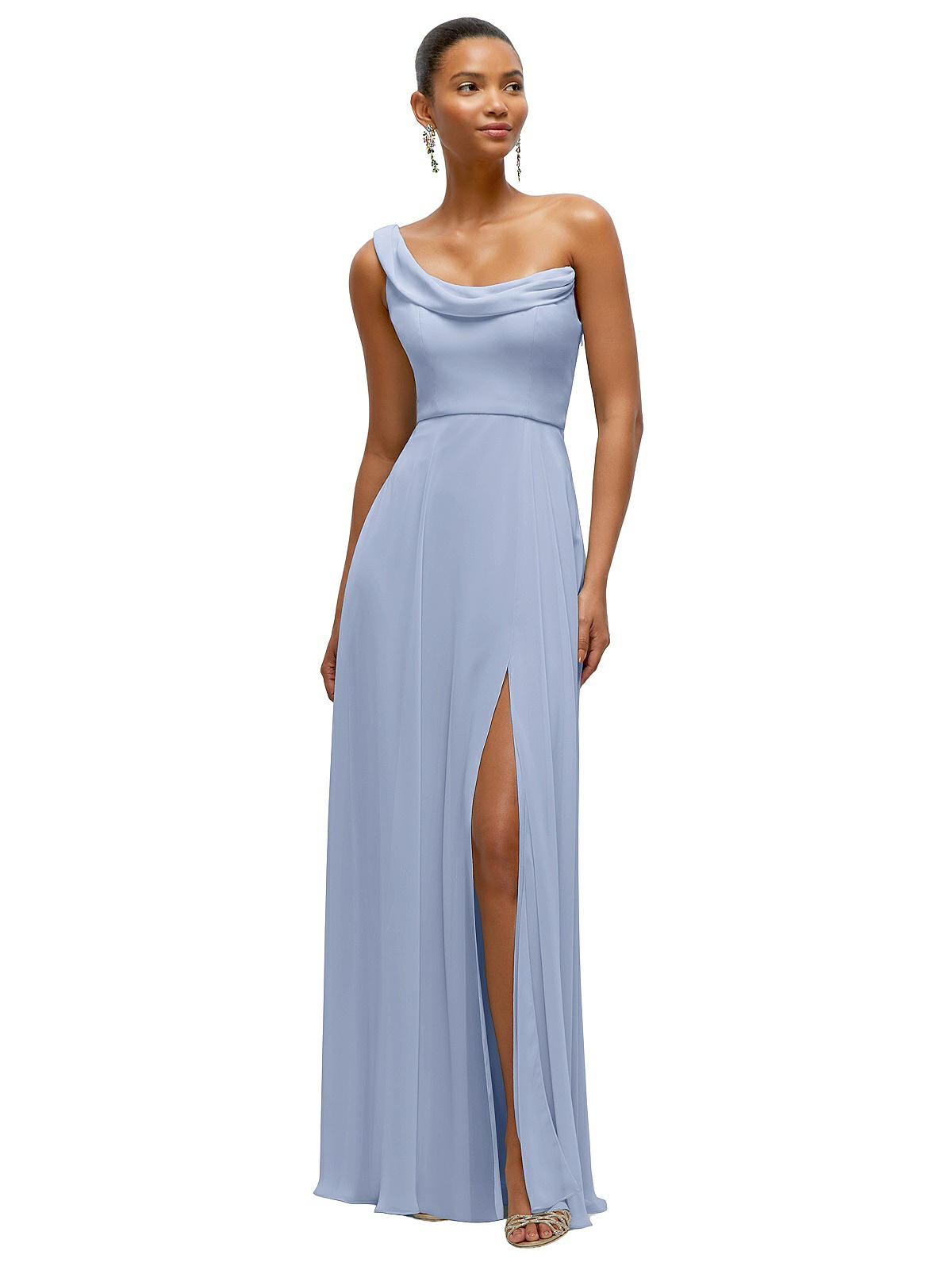 Chiffon One-shoulder Maxi Bridesmaid Dress With Draped Cowl