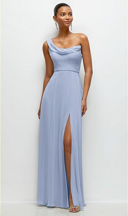 Chiffon One-shoulder Maxi Bridesmaid Dress With Draped Cowl