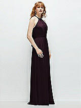 Side View Thumbnail - Deep Plum Shirred Halter Chiffon Maxi Dress with Back Sash-Tie Closure