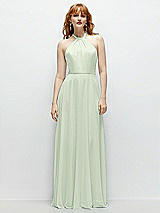 Front View Thumbnail - Mint Green Shirred Halter Chiffon Maxi Dress with Back Sash-Tie Closure