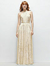 Front View Thumbnail - Butter Yellow Floral Shirred Halter Chiffon Maxi Dress with Back Sash-Tie Closure
