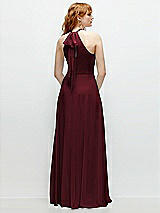 Rear View Thumbnail - Cabernet Shirred Halter Chiffon Maxi Dress with Back Sash-Tie Closure