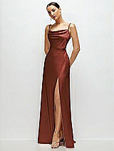 Side View Thumbnail - Auburn Moon Cowl Neck Satin Maxi Dress with Adjustable Spaghetti Straps