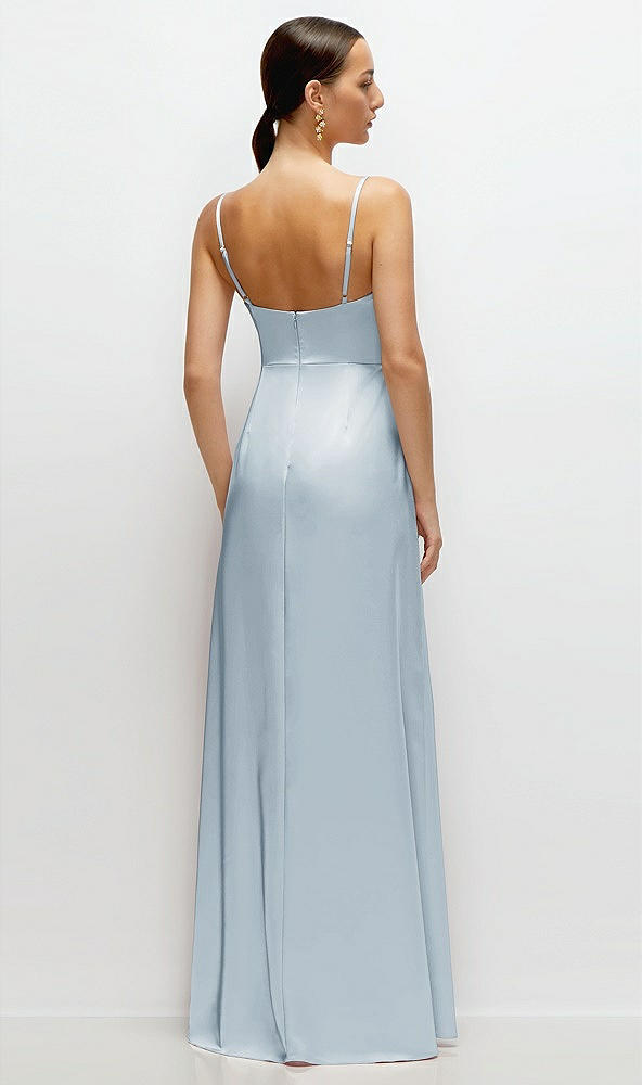 Back View - Mist Cowl Neck Satin Maxi Dress with Adjustable Spaghetti Straps