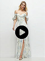 Video 1 Thumbnail - Watercolor Print Dramatic Ruffle Edge Strap Chiffon Maxi Dress
