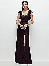 Front View Thumbnail - Deep Plum Dramatic Ruffle Edge Strap Chiffon Maxi Dress