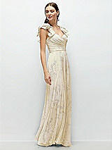 Side View Thumbnail - Butter Yellow Floral Dramatic Ruffle Edge Strap Chiffon Maxi Dress