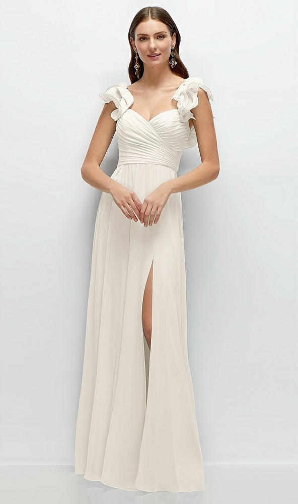 Front View - Ivory Dramatic Ruffle Edge Strap Chiffon Maxi Dress