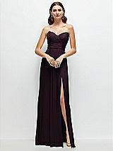 Front View Thumbnail - Deep Plum Strapless Pleated Surplice Chiffon Maxi Dress with A-Line Skirt