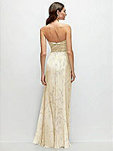 Rear View Thumbnail - Butter Yellow Floral Strapless Pleated Surplice Chiffon Maxi Dress with A-Line Skirt