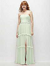 Front View Thumbnail - Mint Green Strapless Chiffon Maxi Dress with Tiered Micro Ruffle Full Skirt
