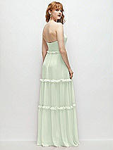 Rear View Thumbnail - Mint Green Strapless Chiffon Maxi Dress with Tiered Micro Ruffle Full Skirt