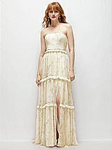 Front View Thumbnail - Butter Yellow Floral Strapless Chiffon Maxi Dress with Tiered Micro Ruffle Full Skirt
