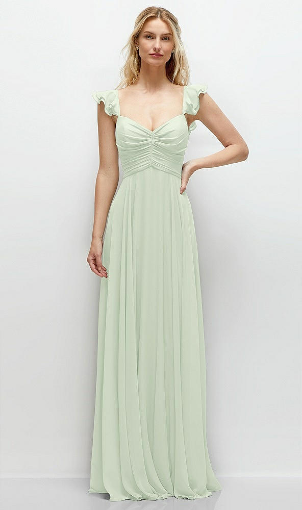 Front View - Mint Green Convertible Ruffle Strap Chiffon Maxi Dress with Full Circle Skirt