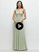 Video 1 Thumbnail - Palm Beach Print Convertible Ruffle Strap Chiffon Maxi Dress with Full Circle Skirt