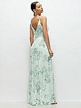 Rear View Thumbnail - Mint Green Floral Cowl Neck Chiffon Maxi Dress with Hand-Worked Petal Straps