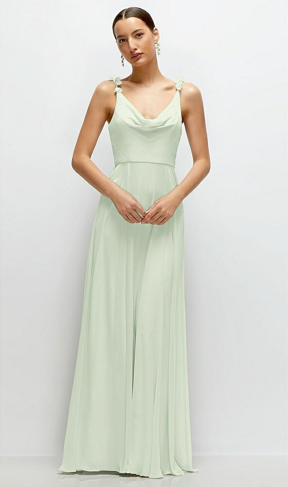 Front View - Mint Green Cowl Neck Chiffon Maxi Dress with Hand-Worked Petal Straps