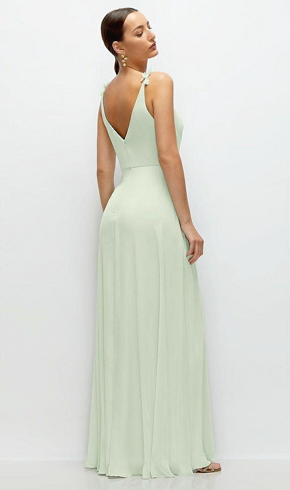 Back View - Mint Green Cowl Neck Chiffon Maxi Dress with Hand-Worked Petal Straps