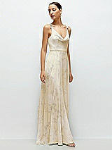 Side View Thumbnail - Butter Yellow Floral Cowl Neck Chiffon Maxi Dress with Hand-Worked Petal Straps