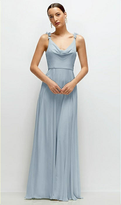 Cowl Neck Chiffon Maxi Dress with Hand-Worked Petal Straps Cowl Neck Chiffon Maxi Bridesmaid Dress With Hand-worked Petal Straps In  Mist | The Dessy Group