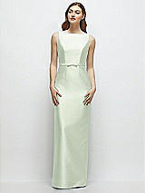 Front View Thumbnail - Mint Green Bateau Neck Satin Column Dress with Bow-Trimmed Skinny Belt