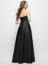 Rear View Thumbnail - Black Strapless Satin Gown with Full Skirt and Covered Buttons at Back
