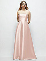 Front View Thumbnail - Blush Strapless Satin Gown with Full Skirt and Covered Buttons at Back