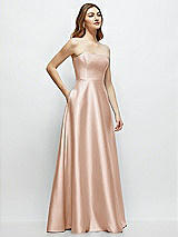 Side View Thumbnail - Cameo Strapless Satin Gown with Full Skirt and Covered Buttons at Back