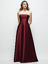 Front View Thumbnail - Cabernet Strapless Satin Gown with Full Skirt and Covered Buttons at Back