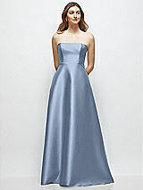 Front View Thumbnail - Cloudy Strapless Satin Gown with Full Skirt and Covered Buttons at Back