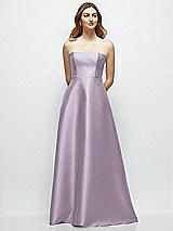Front View Thumbnail - Lilac Haze Strapless Satin Gown with Full Skirt and Covered Buttons at Back