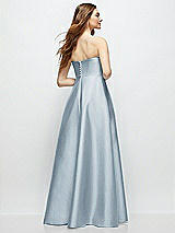 Rear View Thumbnail - Mist Strapless Satin Gown with Full Skirt and Covered Buttons at Back
